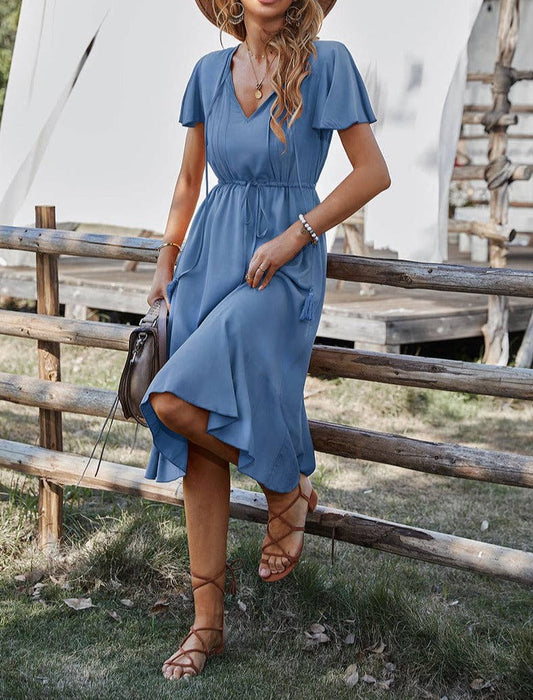 Elegant V-Neck Ruffled Midi Dress | Dress - Women's | Dress, LK, midi dress | Elings