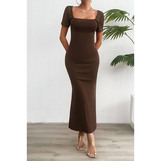 Square Neck Solid Fit Cross Knot Back Long Dress | Dress - Women's | Dress, F, maxi dress, new arrival, pending, shoppe247 | Elings