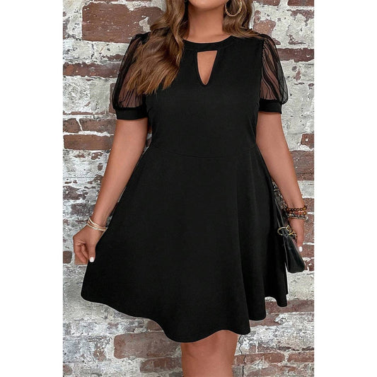 Plus Size Solid Cut Out Round Neck Lace Fit Dress | Dress - Women's | F, LK, new arrival, plus, plus dress | Elings