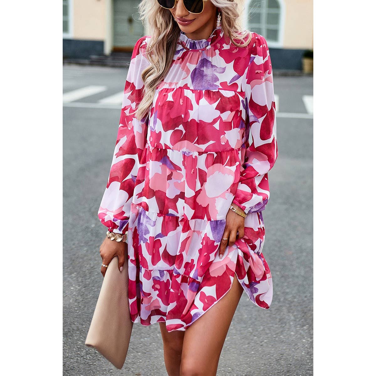 Floral Printed Tie-Neck Loose Fit Dress | Dress - Women's | above the knee, Dress, LK | Elings