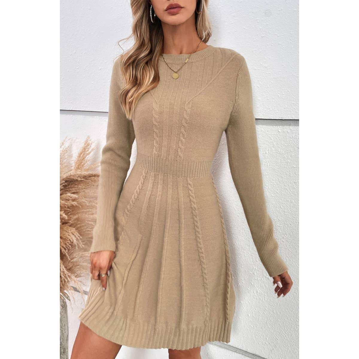 Knit Cross Strip Self Fit Solid Sweater Dress | Sweatshirt - Women's | New Arrivals, SWEATER, Sweatshirt | Elings