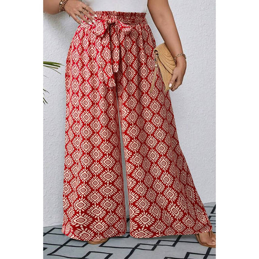 Plus Printed Elastic Waist Knot Belt Wide Leg Pant | Pants - Women's | new arrival, pending, plus, plus bottoms, shoppe247 | Elings