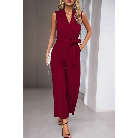 Cross Sleeveless Belt Pocket Fit Solid Jumpsuit | Jumpsuit - Women's | jumpsuit | Elings