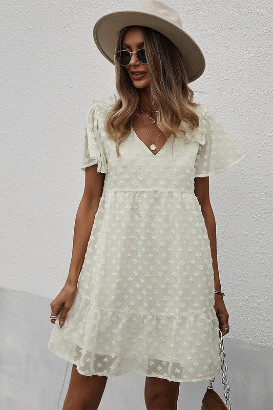 Feminine V Neck Ruffle Dress | Dress - Women's | 2023, above the knee, Dress, New Arrivals | Elings