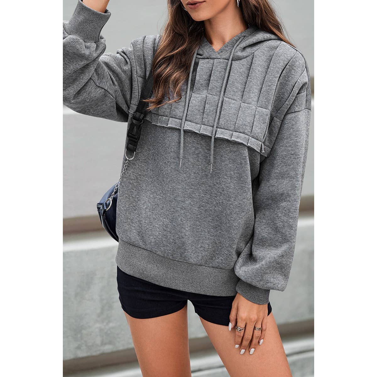 Solid Ruched Loose Fit Drop Shoulder Hoodie | Hoodie - Women's | F, Hoodie, new arrival, shoppe247 | Elings