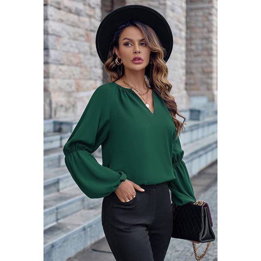 Solid Loose Elastic Sleeve Drop Shoulder Top | Blouse - Women's | long sleeve top, tops | Elings