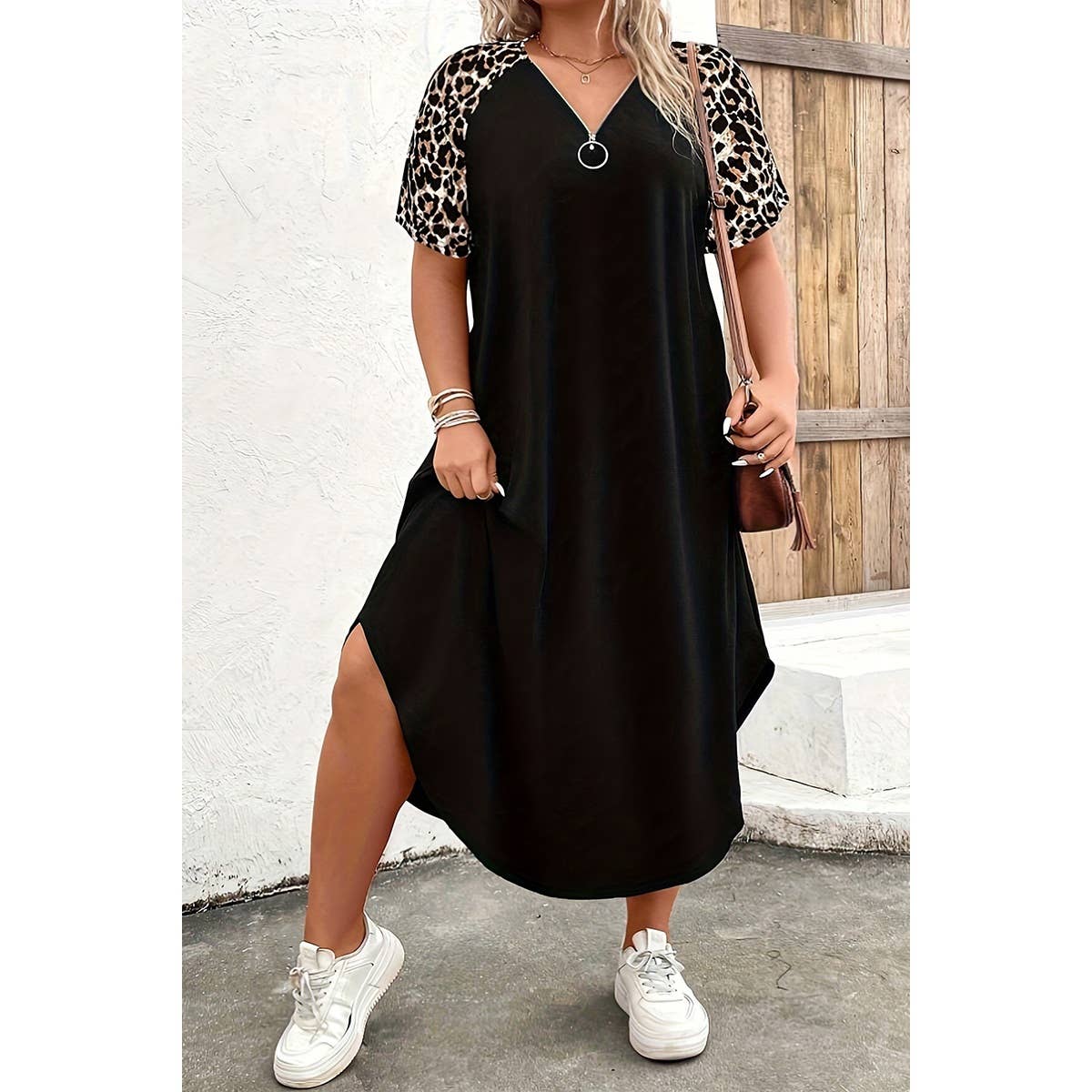 Plus Size Zipper Leopard Print Loose Fit Dress | Dress - Women's | F, LK, new arrival, plus, plus dress | Elings