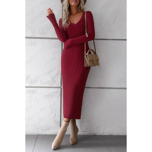 Elegant Solid Knitted Slim Dresses | Dress - Women's | Elings