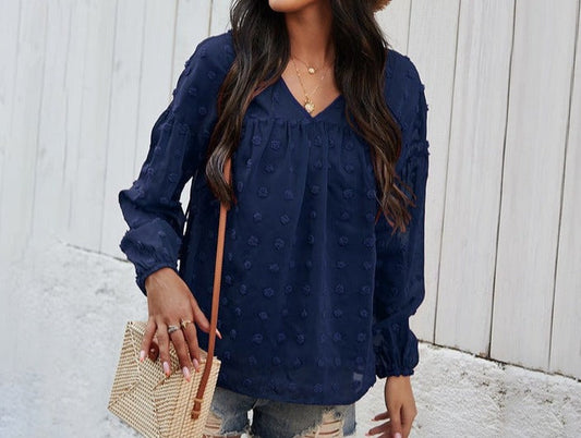 Cozy Chic V Neck Long Sleeve Top | Blouse - Women's | 2023, sale draft | Elings