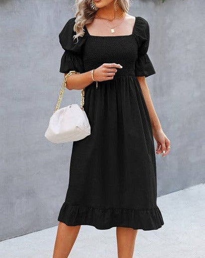 Cotton Ruffle Square Neck Midi Dress | Dress - Women's | 2023, Dress, LK, midi dress, New Arrivals | Elings