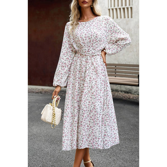 Floral Print Shirred Detail Ruffle Hem Dress | Dress - Women's | Dress, midi dress | Elings