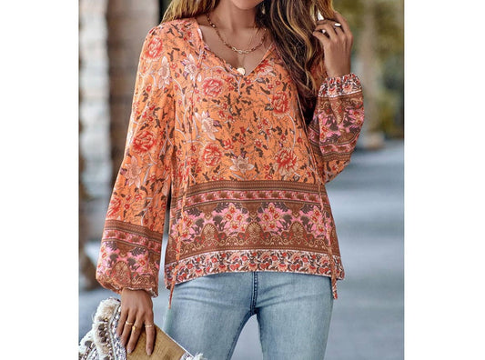 Floral Lantern Sleeve Shirt | Blouse - Women's | best sellers, long sleeve top, New Arrivals, tops | Elings