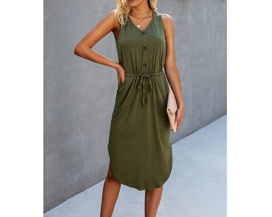 V Neck Sleeveless Solid Dress | Dress - Women's | 2024, above the knee, best sellers, Dress, LK | Elings