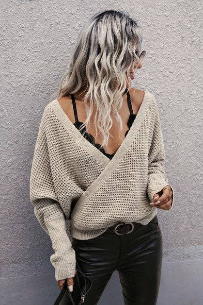 V Neck Cross Knit Sweater | Pullover Sweater - Women's | 2023, fall and winter, New Arrivals, SWEATER, Sweatshirt | Elings