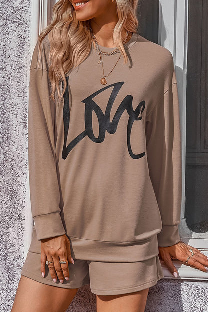 Casual Sweatshirt Love Pullover Tunic Shorts Set