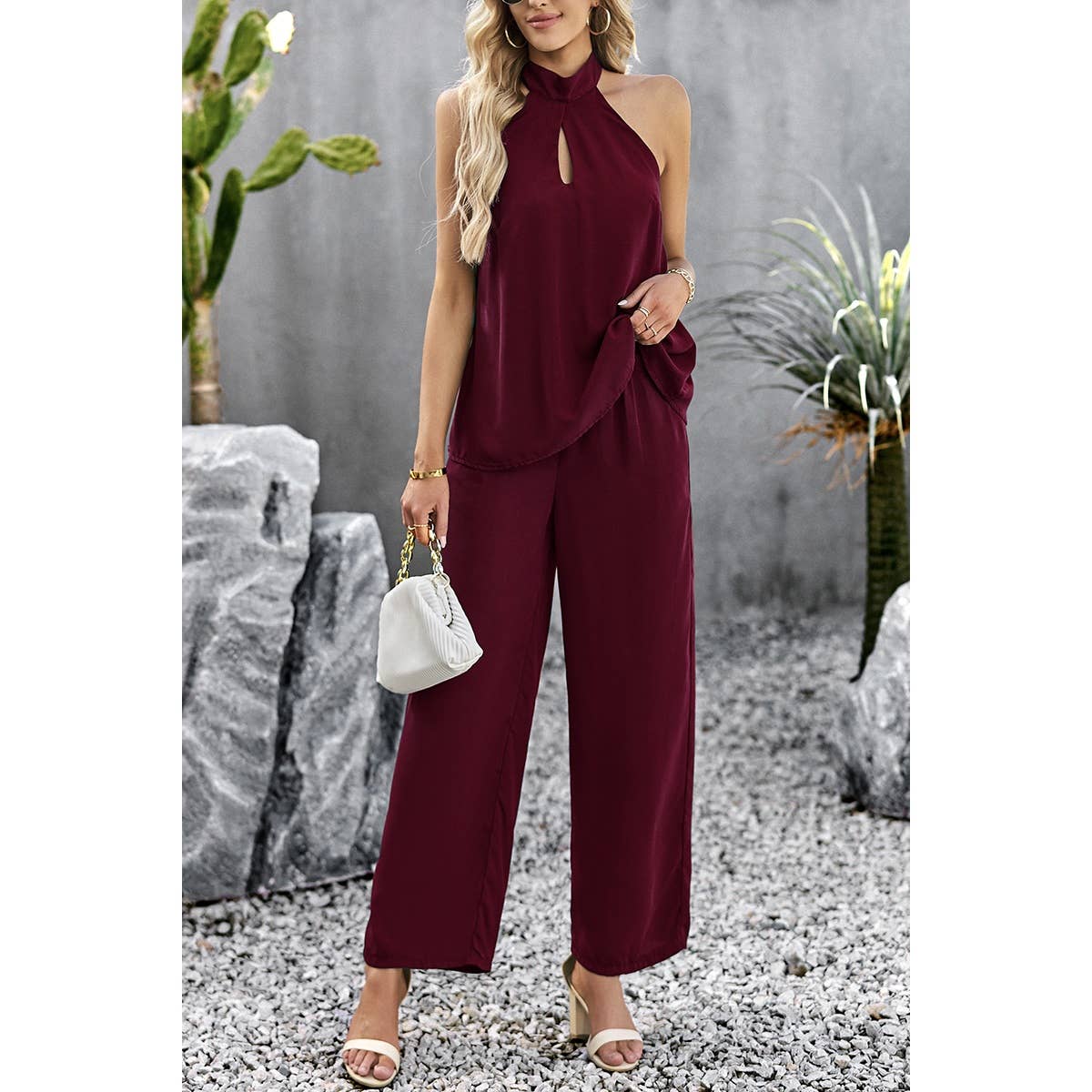 Knot Open Back Off Shoulder Pocket Solid Two Pieces Sets | sets | 523, Sets | Elings