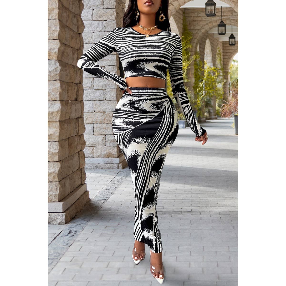 Allover Print Two Pieces High Waist Wrap Sets - Elings