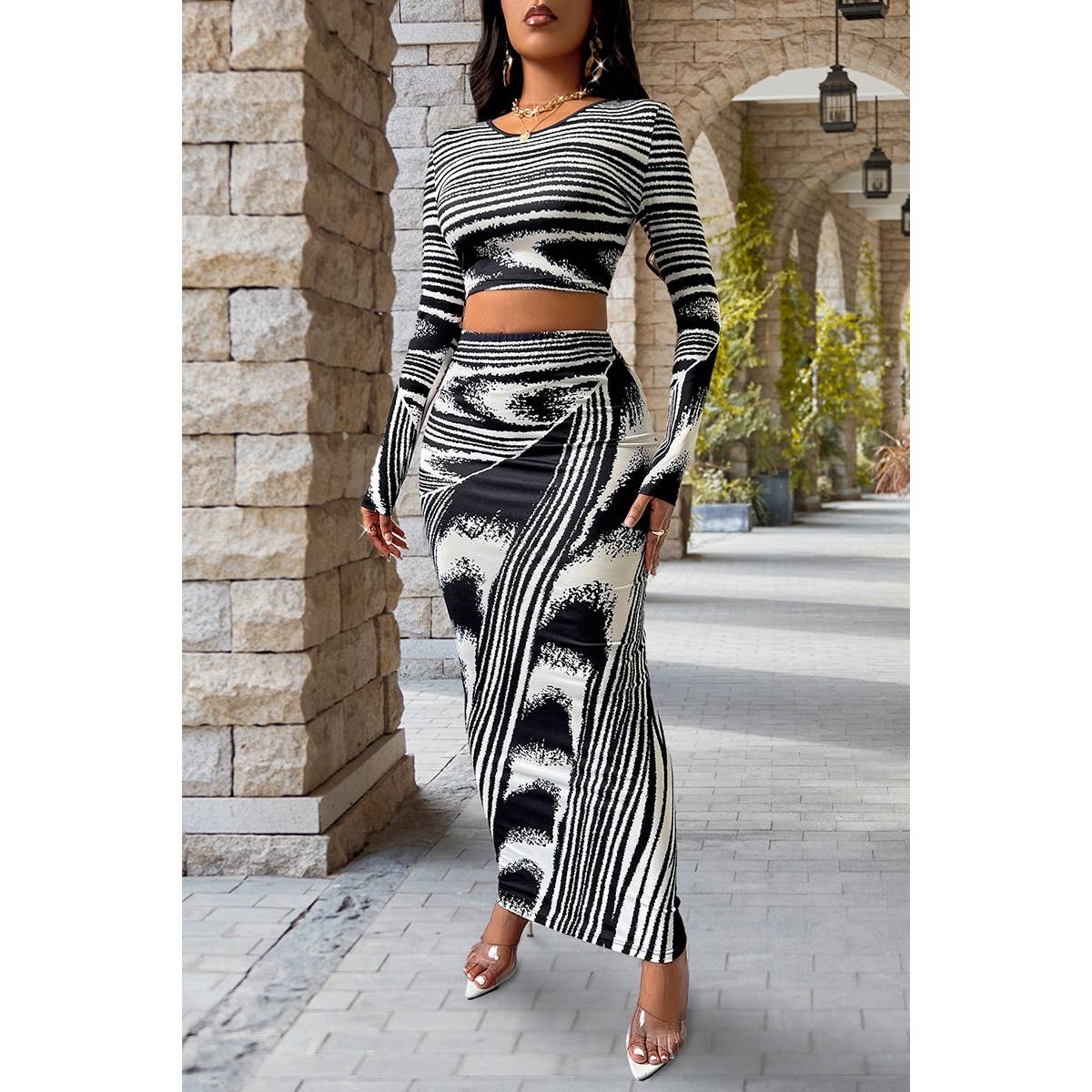 Allover Print Two Pieces High Waist Wrap Sets - Elings