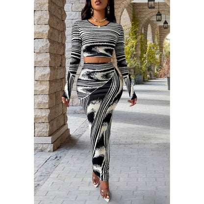 Allover Print Two Pieces High Waist Wrap Sets - Elings