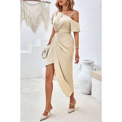 Asymmetric Hem Cross Fit Solid Dress