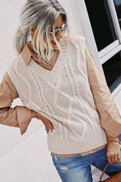 V Neck Cross Knit Vest | Vest - Women's | 2023, Coat, New Arrivals, vest | Elings