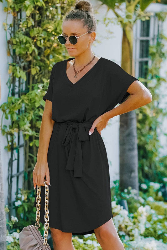 Elegant V Neck Tie Dress | Dress - Women's | 2023, above the knee, Dress, LK, New Arrivals | Elings