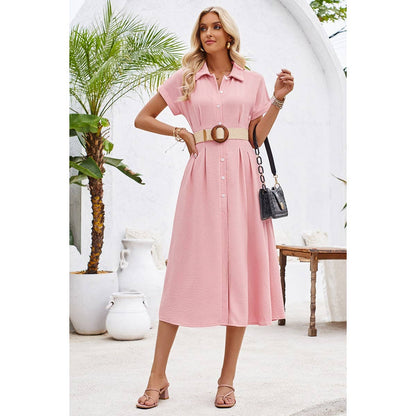 Button Up Solid Front Open Cut Out Fit Dress