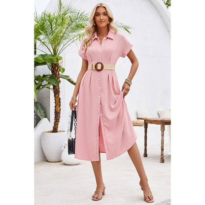 Button Up Solid Front Open Cut Out Fit Dress