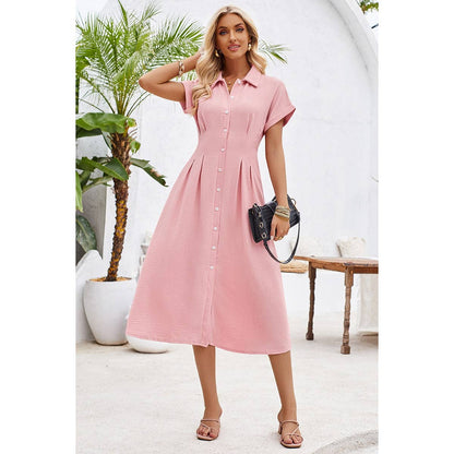 Button Up Solid Front Open Cut Out Fit Dress