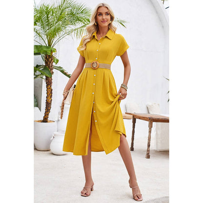 Button Up Solid Front Open Cut Out Fit Dress