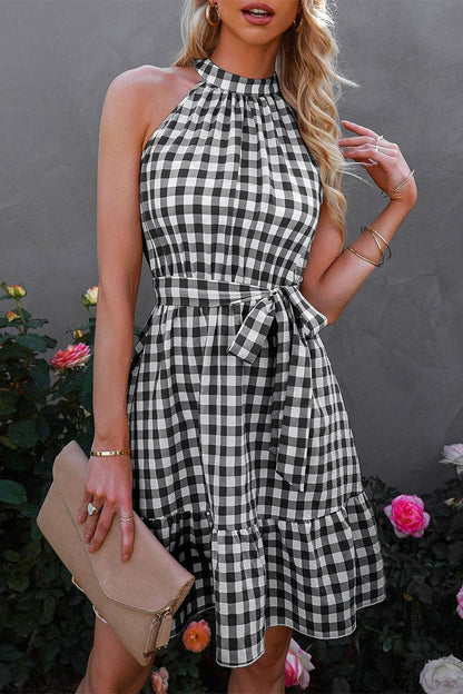 Plaid Ruffle Halter Dress | Dress - Women's | 2023, above the knee, Dress, Just arrived, LK, plaid | Elings