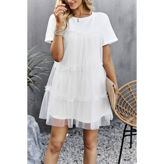 Solid Lace Hem Ruffle Lined Dress | Dress - Women's | 523, above the knee, Dress, LK | Elings