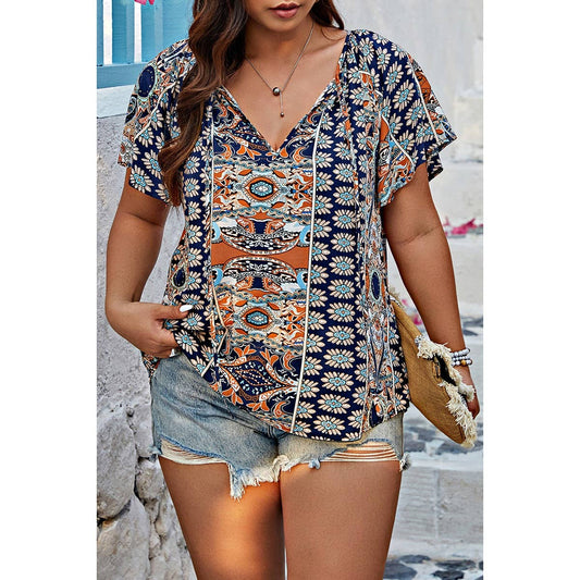 Plus Size Allover Print Boheme Loose Fit Top | Blouse - Women's | F, new arrival, plus, Plus tops | Elings