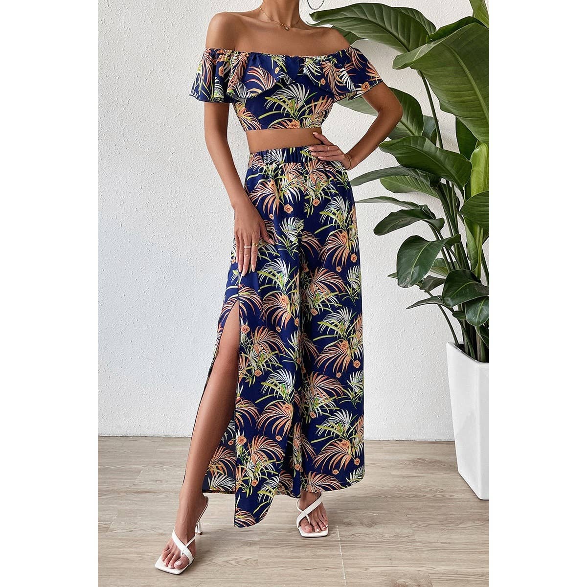 Allover Print Off Shoulder Two Pieces Jumpsuit | sets | Sets | Elings