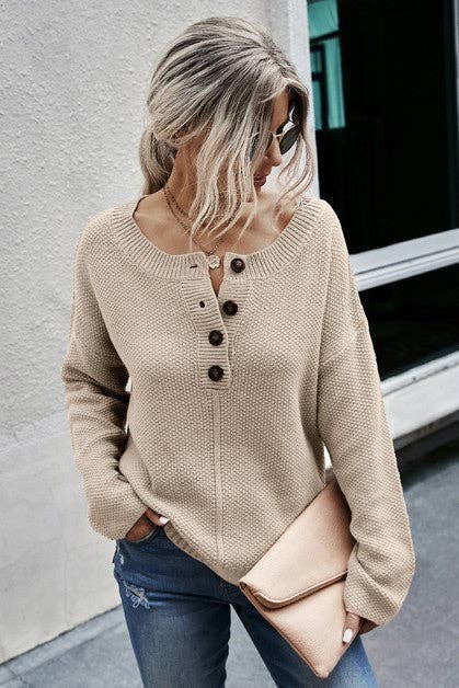 Knit Button Wide Neck Sweater | Pullover Sweater - Women's | 2023, fall and winter, New Arrivals, SWEATER, Sweatshirt | Elings