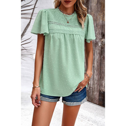 Cross Knot Swiss Dot Solid Loose Fit Top