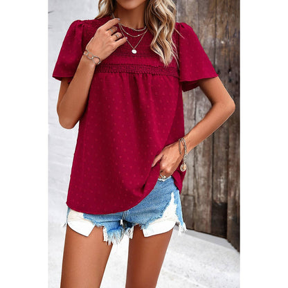 Cross Knot Swiss Dot Solid Loose Fit Top