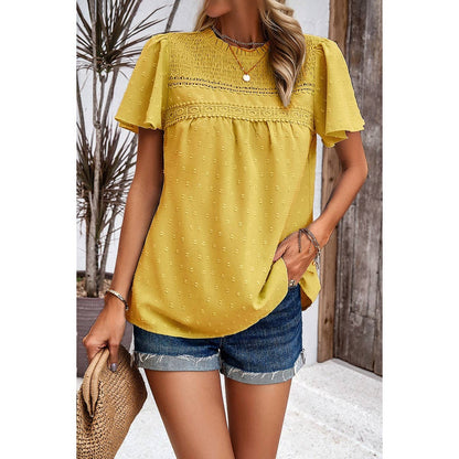 Cross Knot Swiss Dot Solid Loose Fit Top