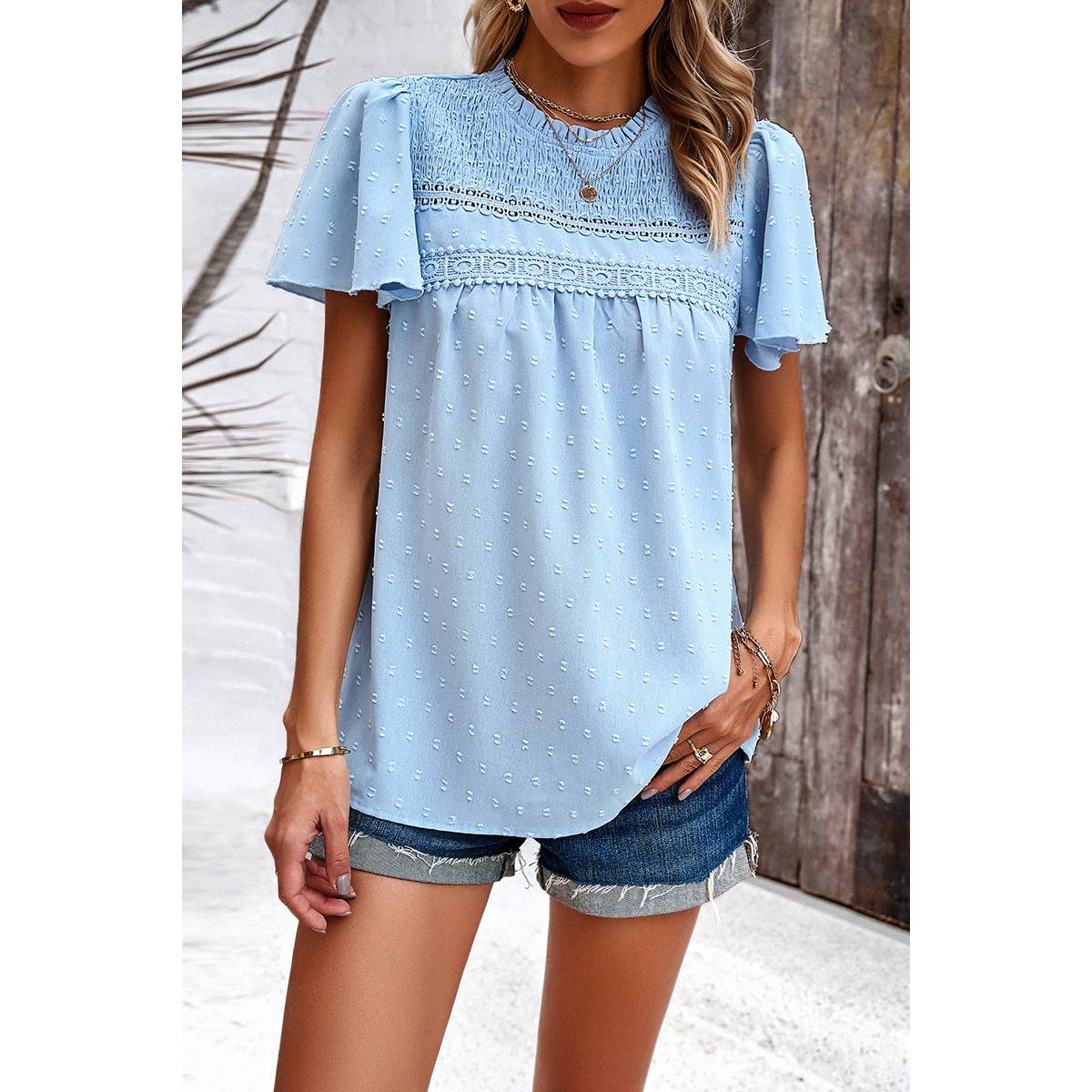 Cross Knot Swiss Dot Solid Loose Fit Top