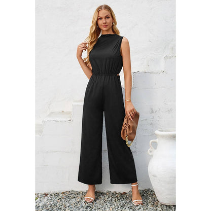 Cut Out Elastic Waist Open Back Knot Jumpsuit