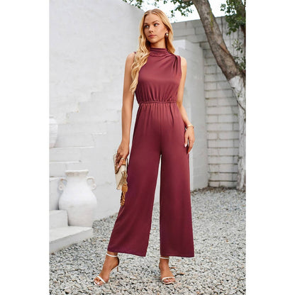 Cut Out Elastic Waist Open Back Knot Jumpsuit