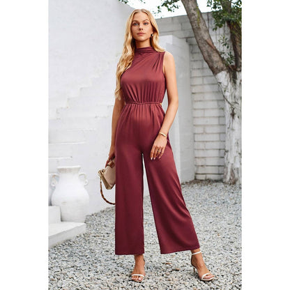 Cut Out Elastic Waist Open Back Knot Jumpsuit