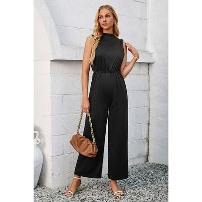 Cut Out Elastic Waist Open Back Knot Jumpsuit