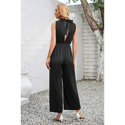 Cut Out Elastic Waist Open Back Knot Jumpsuit