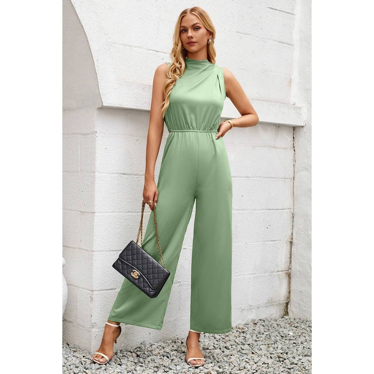 Cut Out Elastic Waist Open Back Knot Jumpsuit