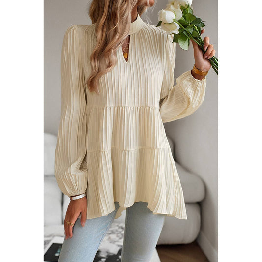 Cut Out Ruched Solid High Neck Loose Fit Top | Blouse - Women's | F, Long Sleeve, long sleeve top, new arrival, S, shoppe247, Top | Elings