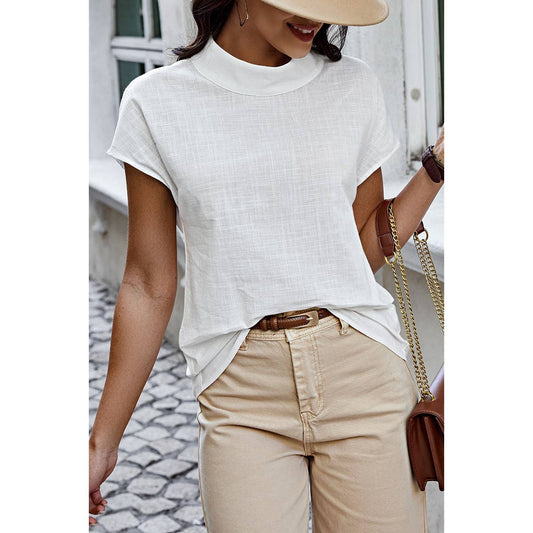 Mock Neck Solid Short Sleeves Fit Blouse | Blouse - Women's | F, new arrival, short sleeve top, Top | Elings