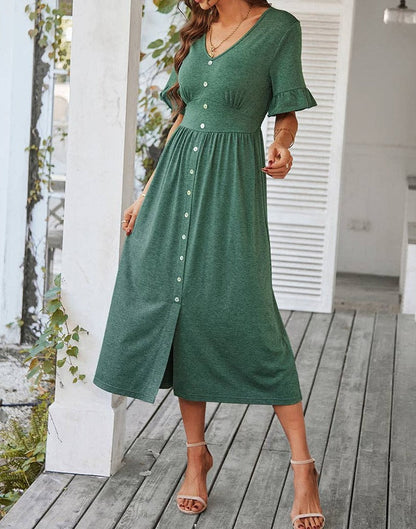 Flattering V Neck Empire Dress | Dress - Women's | 2023, Dress, LK, midi dress, New Arrivals | Elings