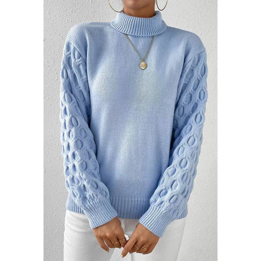 Solid Roll Neck Knit Cross Sleeve Loose Pullover | Sweatshirt - Women's | New Arrivals | Elings