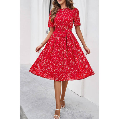 Swiss Dot Print A Line Fit Ruffle Midi Dress | Dress - Women's | above the knee, Dress, F, new arrival | Elings